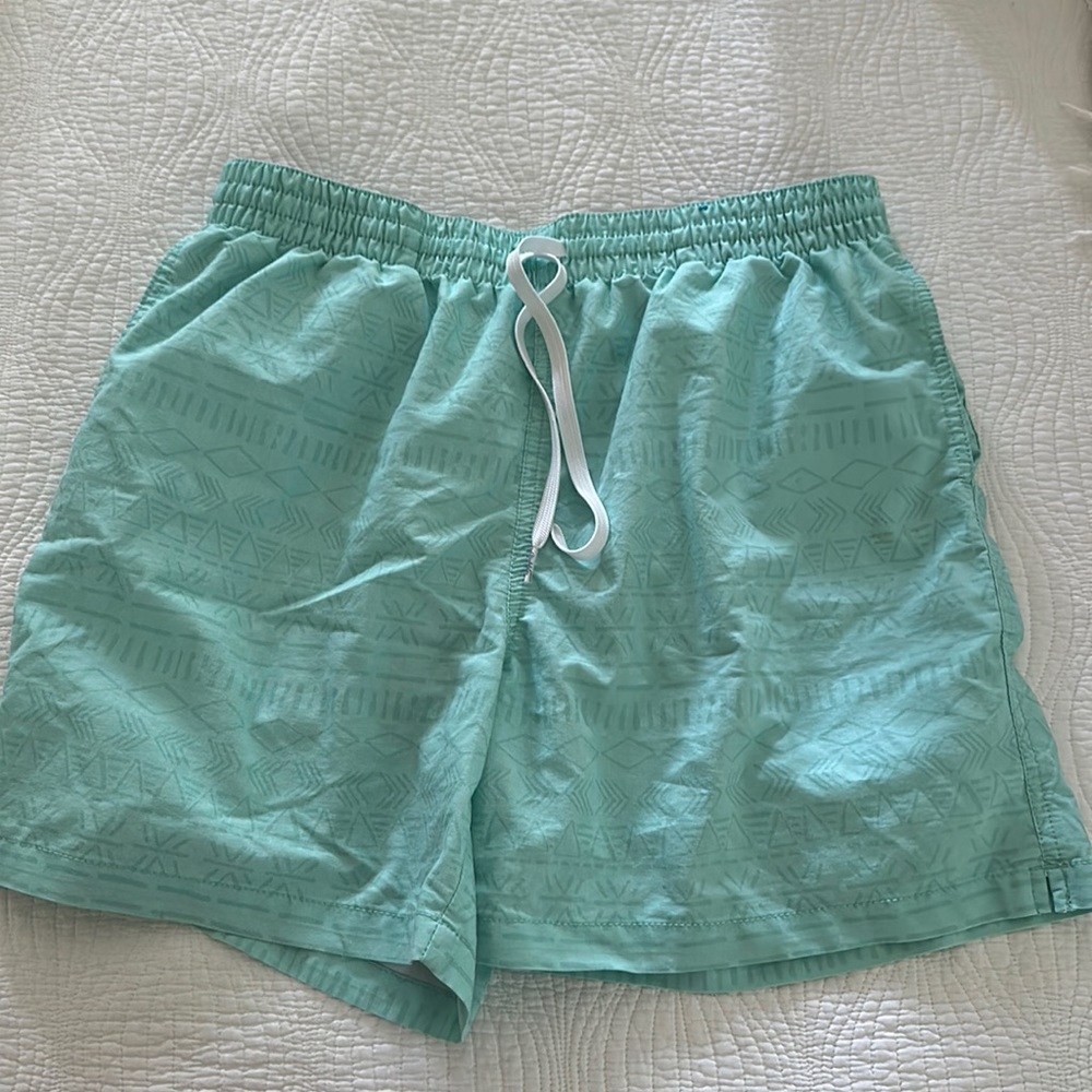 Chubbies 5.5 inch classic swim trunk size L, mint green/Aztec print. waist 32-33